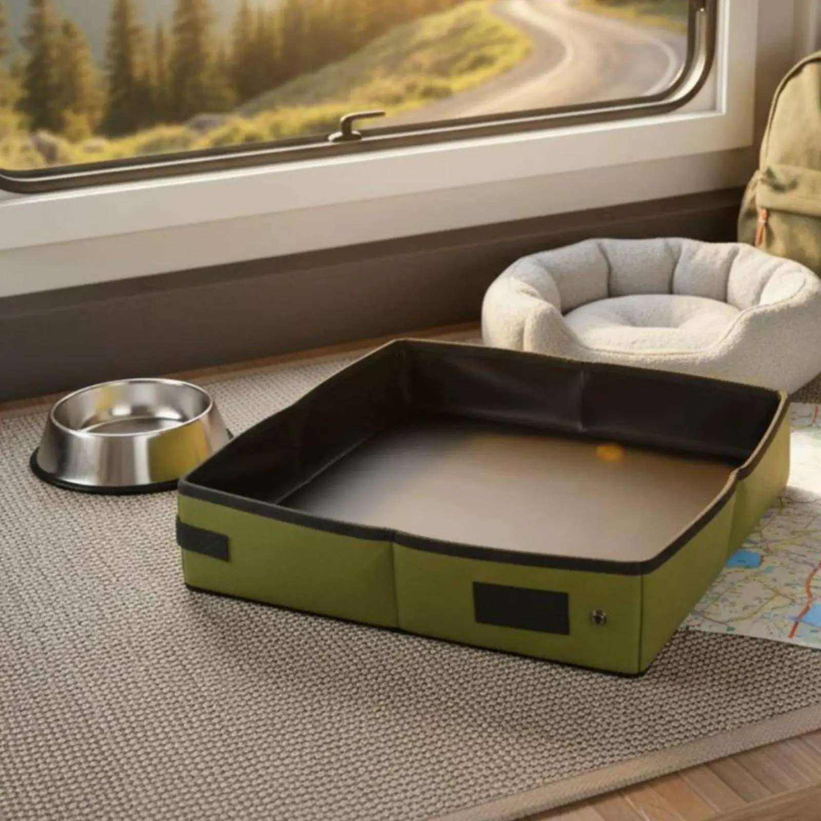 Foldable Travel Cat Litter Box Portable Pet Toilet Waterproof Oxford Cloth for Car Trips and Camping - view 2