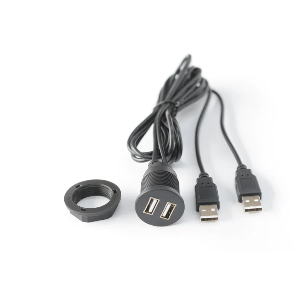 Car Dual USB 2.0 Female Flush Mount Socket Extension Cable 150CM for Vehicle Interior Organization and Charging Compatibility