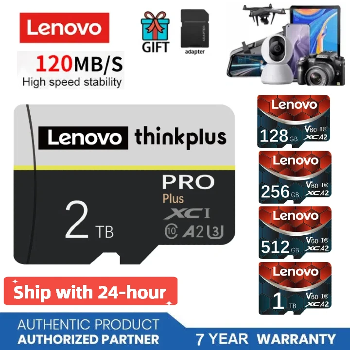 Lenovo Class10 SD การ์ดความเร็วสูง2TB การ์ดหน่วยความจำ128GB Micro TF 512GB แฟลชการ์ดความจุสูง1TB สำหรับพีซี/โทรศัพท์/กล้อง/Mac