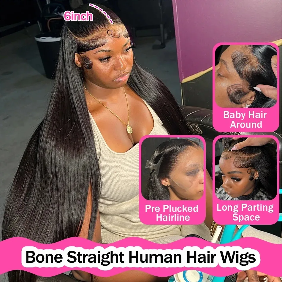 230 Density 13x6 Bone Straight Hd Lace Front Wig 28 36Inch 13x4 Lace Frontal Human Hair Wigs For Women Vitenamese Hair Wigs image 4