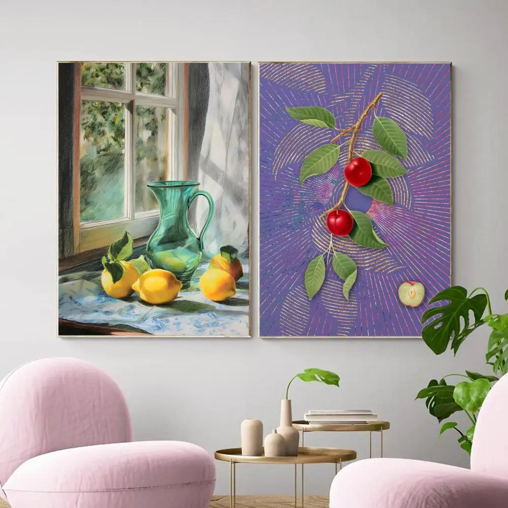 Dining Fruit Orange Avocado Tomato Coffee Painting Calligraphy Canvas Poster Wall Art Aesthetic Home Decoration for Living Room