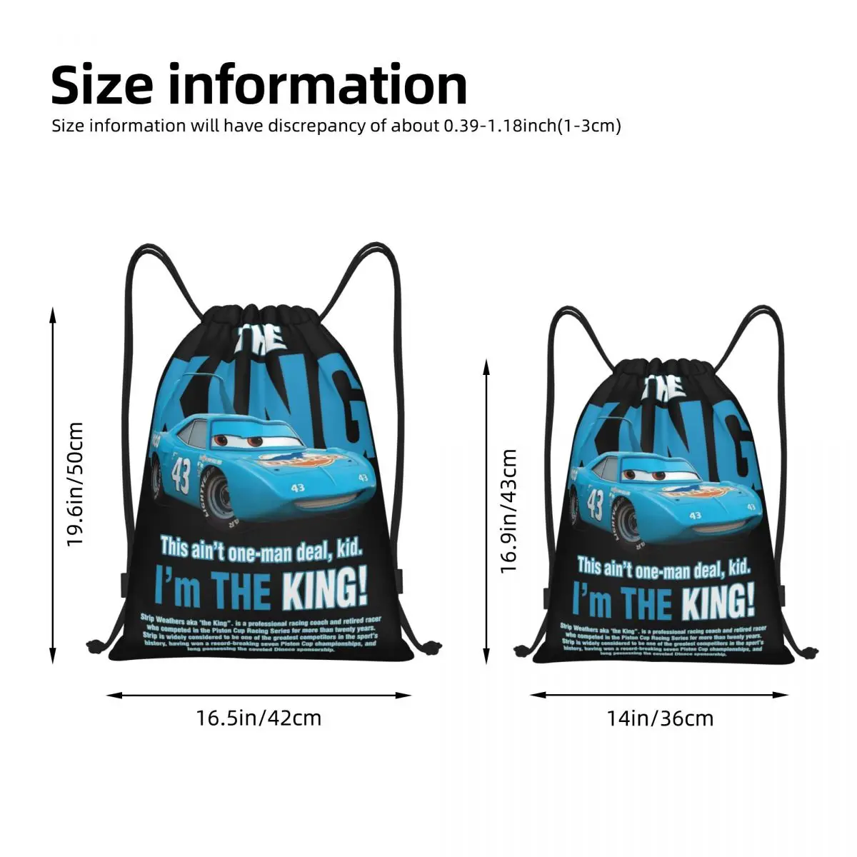 The King Lightning Mcqueen Cars Drawstring Backpack Sports Gym Sackpack Water Resistant String Bags for Hiking