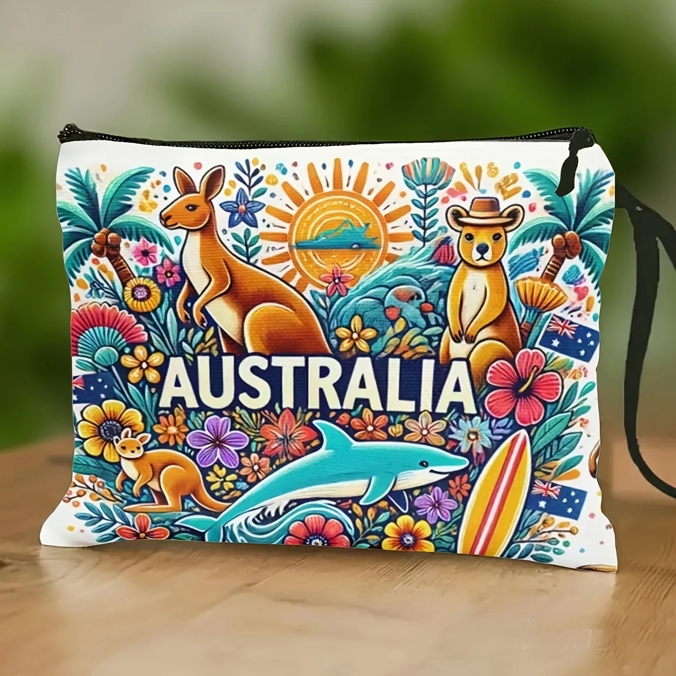 

Australia-Themed Travel Toiletry Bag with Kangaroo SharkPlants PaintingsLightweight Suitable for Trips To Australia for Women