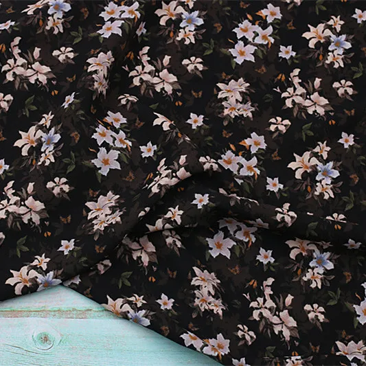 

Black Small Flower Yangtze Yarn Impermeable Anti-Wrinkle Chiffon Dress Shirt Imitated Scarves Fabric