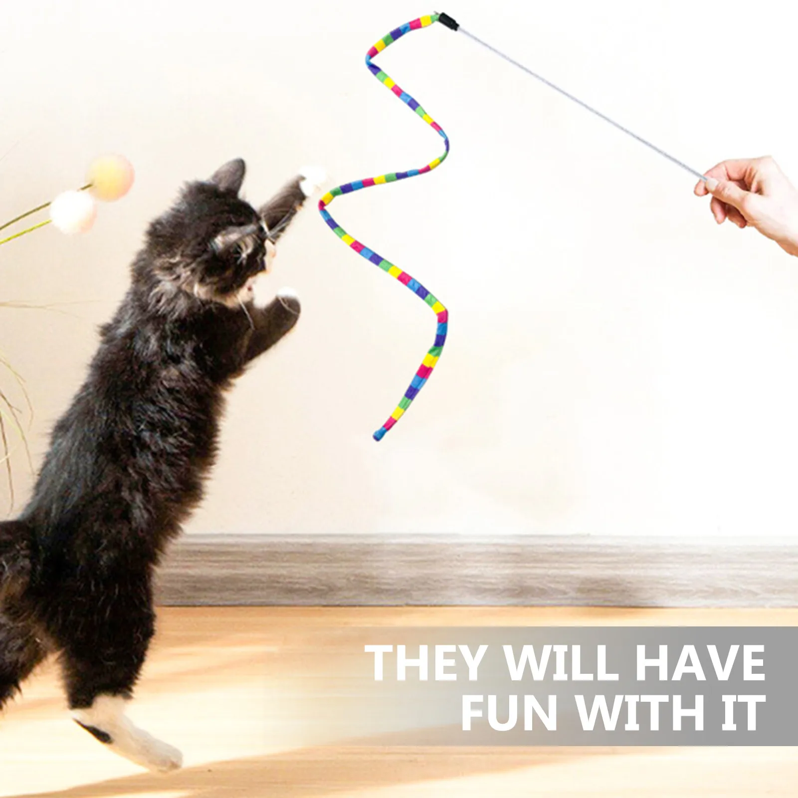 2Pcs Cat Teasing Stick Ribbon Colorful Interactive Fishing Pole Indoor Cat String Healthy Kitten Training Supplies