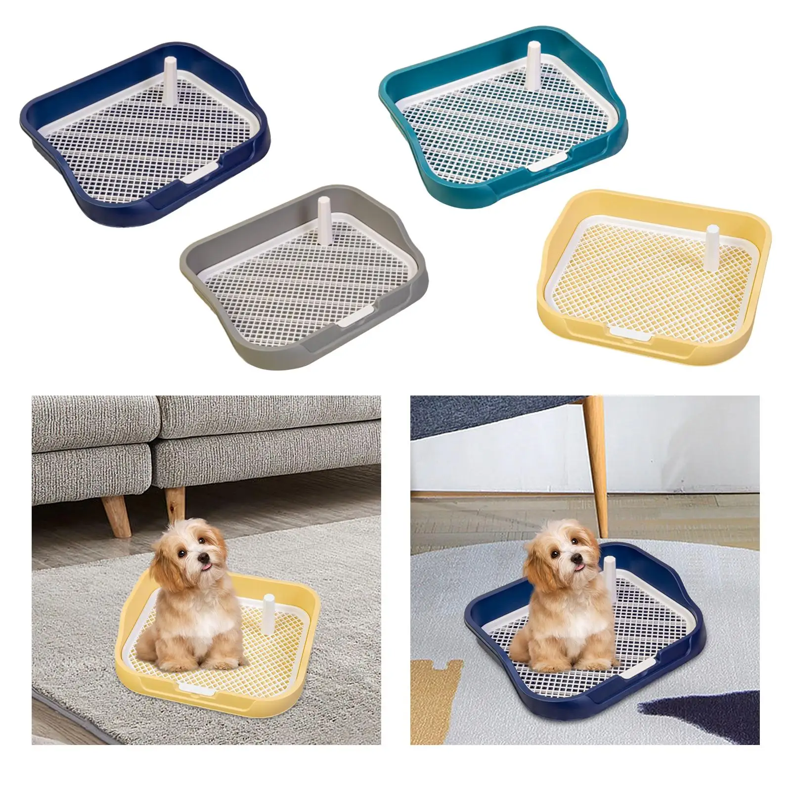 Pet Toilet Tray for Small Dogs Puppy Potty Training Pee Pad Holder Pan with Removable Post Indoor Portable Litter Box