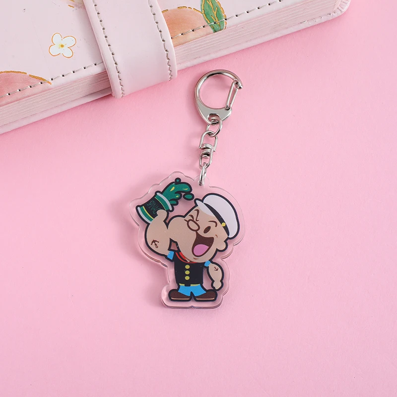 Popeye Sailor Anime Lilo and Stitch Pendant Keychains Holder Car Key Chain Key Ring Mobile Phone Bag Hanging Jewelry Gifts