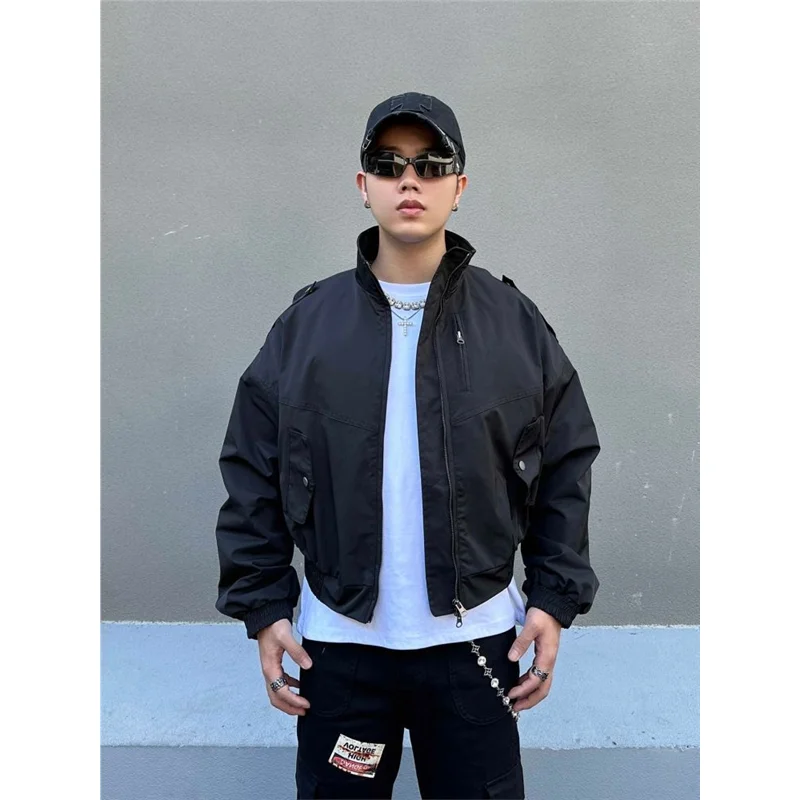 

American Retro Cool ort Stand Collar Workwear Jaet ex High Street Windproof Casual Versatile Open Cardigan Outerwear