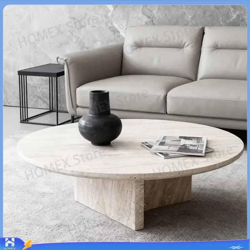 Nordic Marble Center Table Modern Travertine Coffee Table Set Small Side Table for Living Room Bedroom Sofa Outdoor Furniture