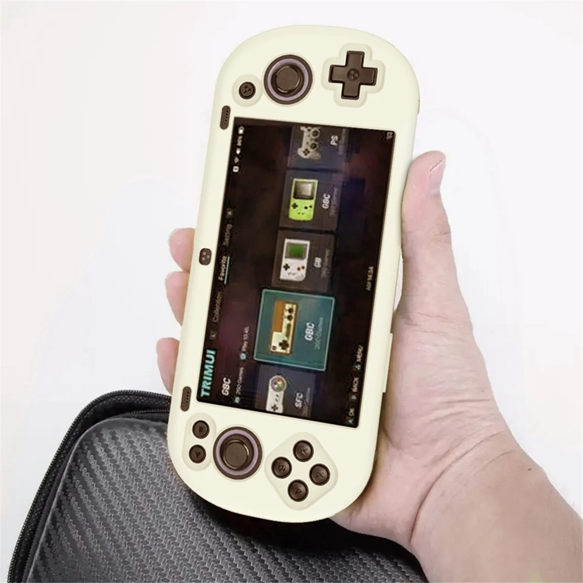 A43M Game Console Silicone Case Drop-Proof Shockproof Protective Cover for Trimui Smart Pro 5 Inch Game Console Creamy White