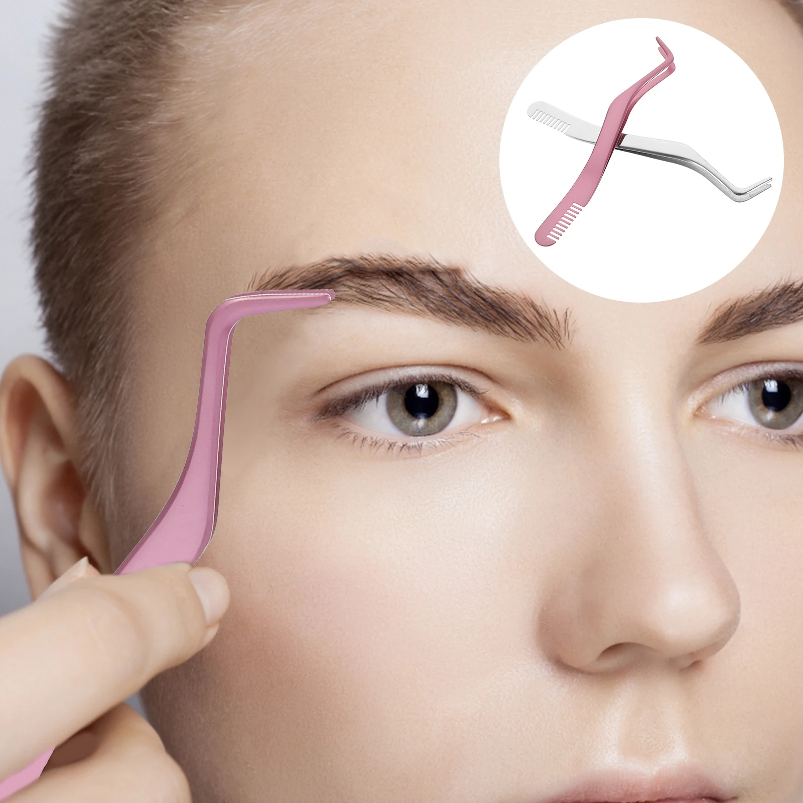 

2Pcs Pink Silver Eyelash Tweezers Stainless Steel Lash Clamp Applicator Tool False Eyelashes Makeup Practical Useful