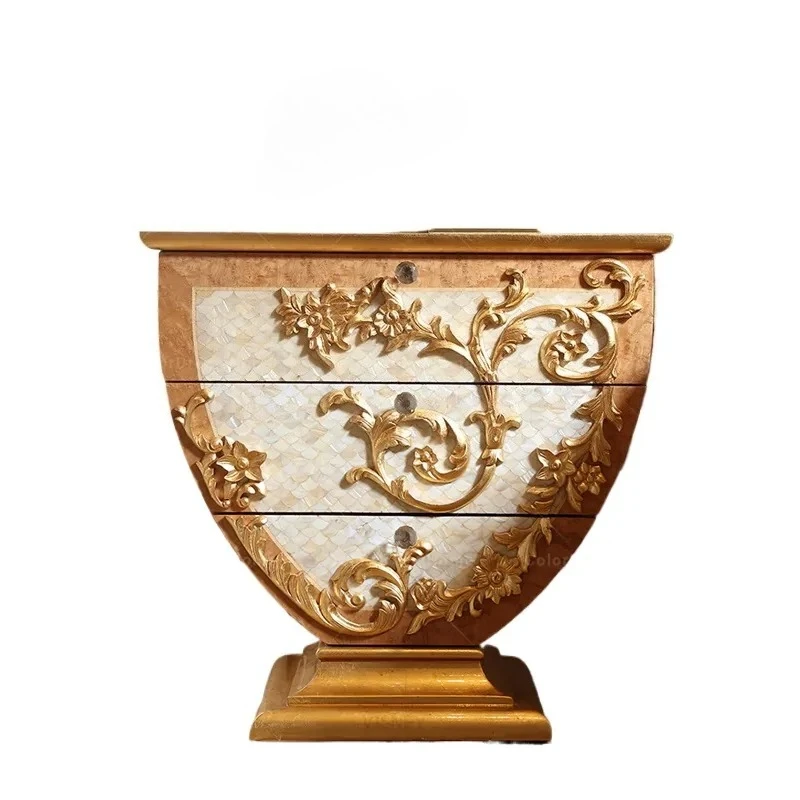 for Home Luxury Furniture Gold Bedside Table Italian Royal Solid Wood Bedroom Furniture Bedside Table