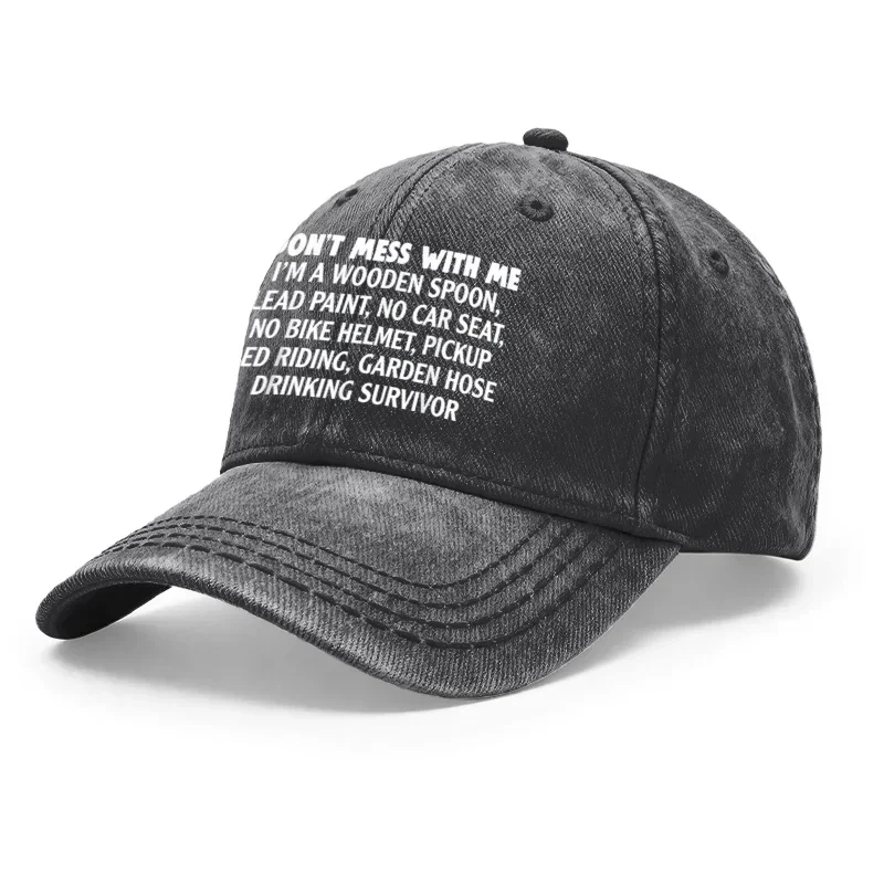 Vintage Washed Unisex Baseball Cap, With Don'T Mess With Me, Spoon Lead Paint Print, Retro Typography Design, Adjustable