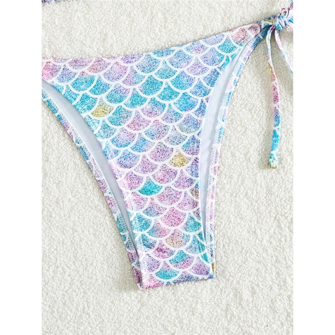 XS - L Bedruckter Neckholder-Bikini mit hohem Beinausschnitt, Damen-Badebekleidung, zweiteiliger Bikini-Set, Badeanzug, Badebekleidung, Schwimmanzug V5302 – Detail 14