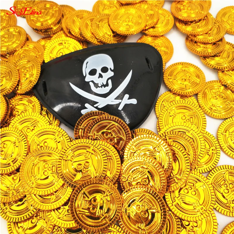 Pirate Treasure Gold Toy Coins Kid Birthday Party Decoration Gift Halloween  Home Kid Gemstone Outdoor treasure hunting toys