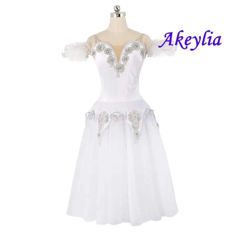 

News Velvet White silver Romantic Ballet Tutu Long Dress Raymanda Girls Ballerina Professional Performance Stage Costume JNBL10B