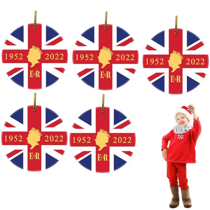 Queen Elizabeth II Ornament Queen Jubilee Souvenirs 5Pcs 2D Acrylic Queen Christmas Pendants The Queen's Commemorative Christmas