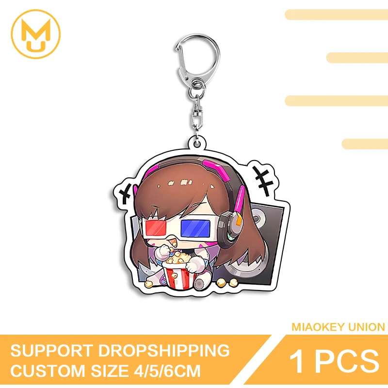 Overwatch D.va Kawaii فتاة الموضة مسلية رائعة حية مزدوجة الوجهين سلسلة مفاتيح مصنوعة من الأكريليك أنيمي مجوهرات اكسسوارات هدايا