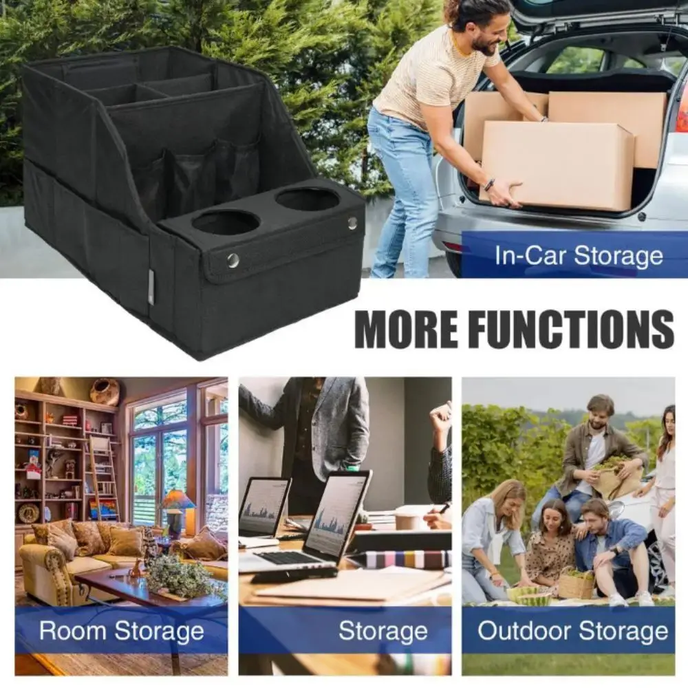 

Anti Slip Car Seat Storage Organizer Water Proof Oxford Material Car Trunk Organizer Multiple Pouches Foldable Cargo Storage Box