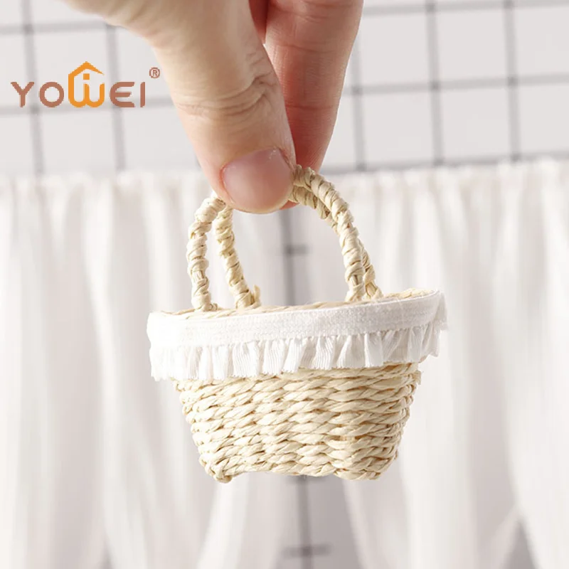 Latest 1/12 Dollhouse Simulation Mini Woven Basket Model Dollhouse Furniture Decoration Doll House Micro Scene Pretend Play Toys