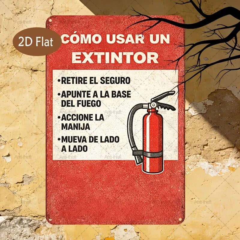 Vintage Spanish Fire Extinguisher Sign, 20.32x30.48cm 2D Flat Plaque for Home Office Store Wall Decor