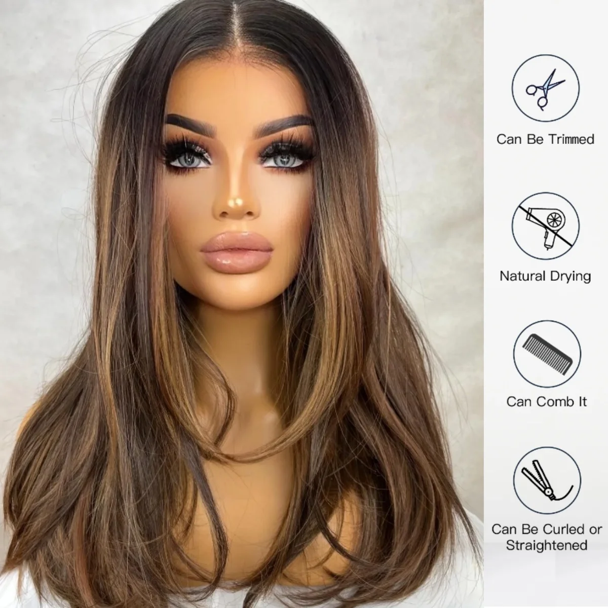 

Выделите шоколадно-коричневый парик, женский длинный слой, прямые синтетические парики спереди, высокое качество, 13*4HD, прозрачный парик с кружевным верхом