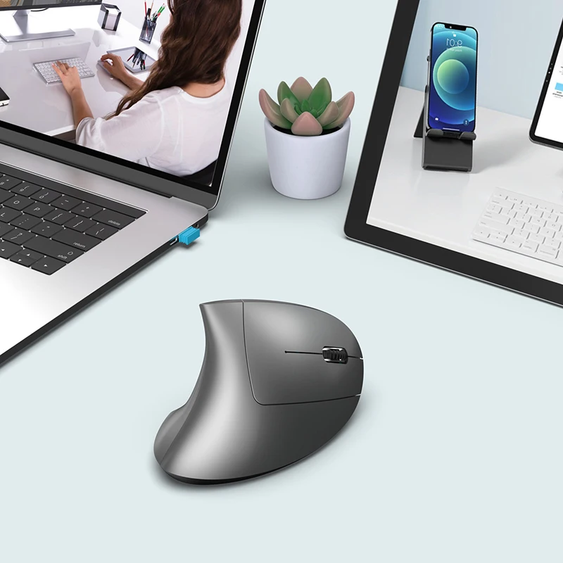 샤오미 미지아 듀얼 모드 수직 마우스 인체공학적 ABS 600mAh 충전식 2400dpi 타입-C 인터페이스 무선 마우스 PC용