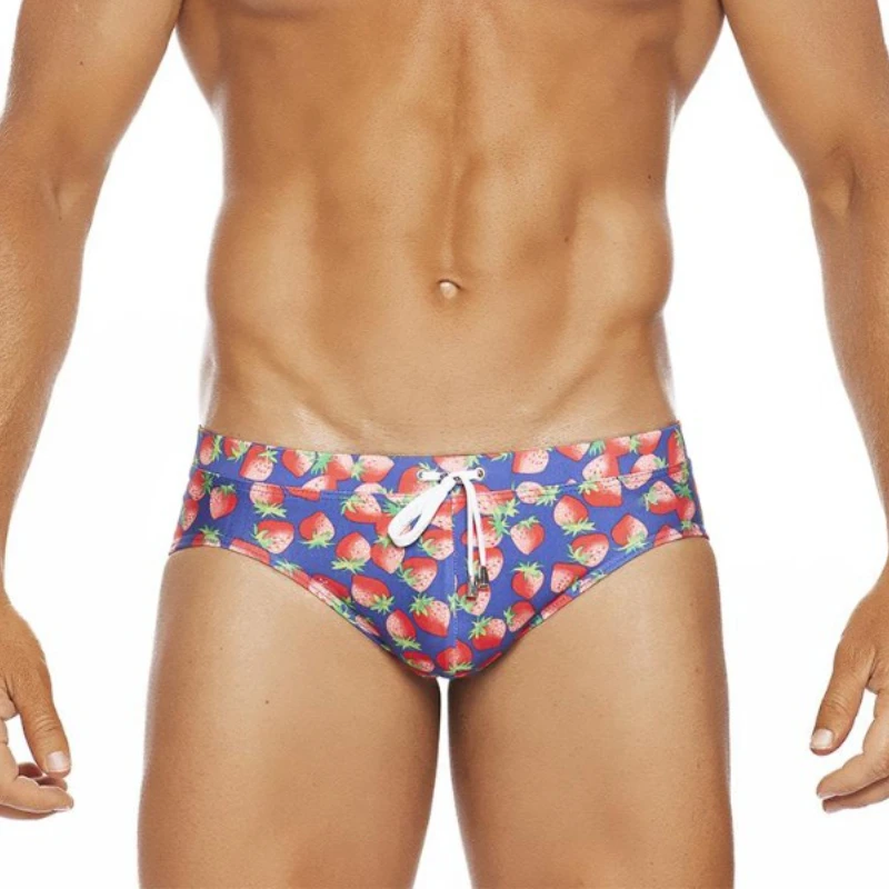 

Summer Swimwear Swim Briefs Men's Strawberry Print Swimming Trunks Sexy Bikini Beachwear Surf Board Beach Shorts Swimnsuits