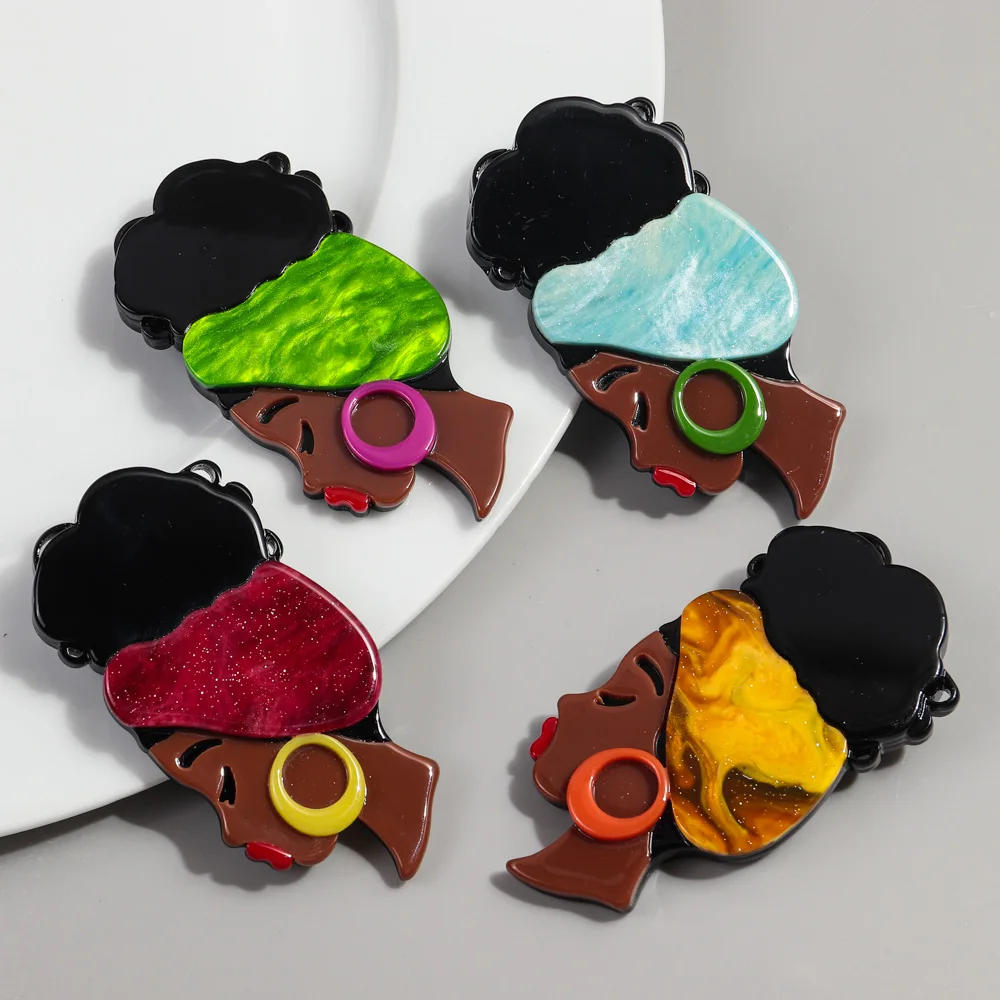 New Acrylic Hairband African Lady Brooches for Women Fashion Black Female Figure Badges Pins Jewelry Casual Accessories Gift