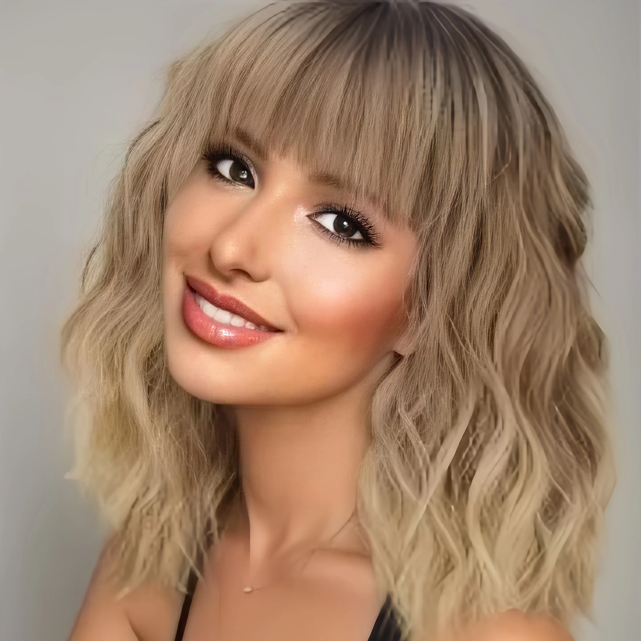 

1 парик из синтетического волокна, подходит для женщин - волнистая форма, подходит для повседневного ношения.