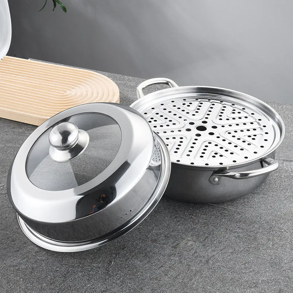 

Double Layer Stainless Steel Steamer Pot Heavy Duty Food Steamer for Home Cooking Steam Basket Kitchen Utensil