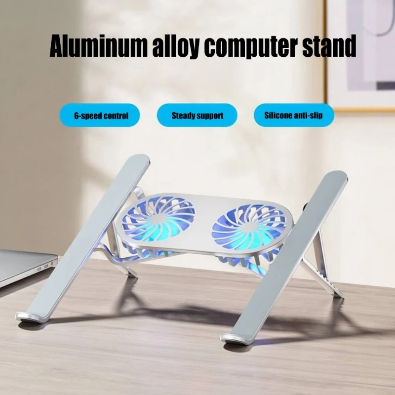 

New Adjustable Angle Dual Cooling Fan Aluminum Notebook Stand Portable Holder Tablet Base Computer Bracket Foldable Phone Stand