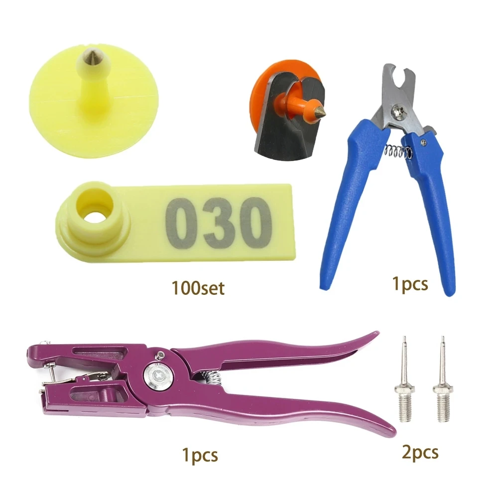 100Pc Goat Ear Tag Card Sheep Pig Ear Marker Card 2 Ear Tag Pliers Needle Clip Animal Identification Kit Tagger Livestock