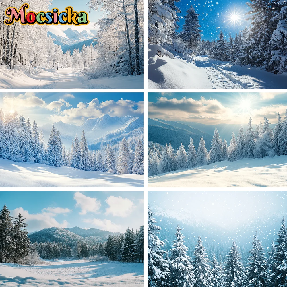 

Christmas Winter Snow Scene Photography Backdrop Forest Mountain Snowflake Natural Landscape Portrait Background Photo Studio