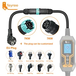 Feyree-Adaptador de carregamento de veículos elétricos, 7KW, UE, AU, adaptador macho, conector do carregador EV, plugue personalizado para carro elétrico