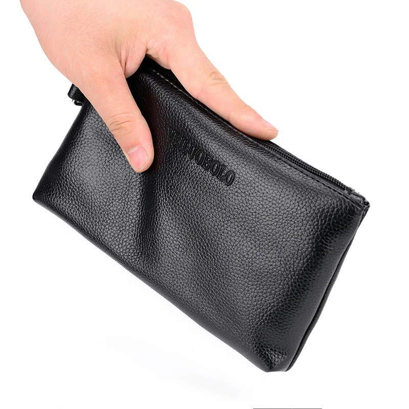 Men's Wallet New Moneybag Solid Soft PU Leather Handbag Lichee Pattern Multifunctional Mobile Bag Custom LOGO Available
