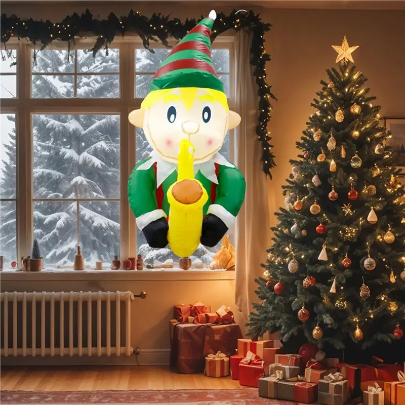 A96K-Christmas Inflatable Outdoor Decoration Playing Saxophone From The Window Suitable For Outdoor And Indoor Courtyard US Plug
