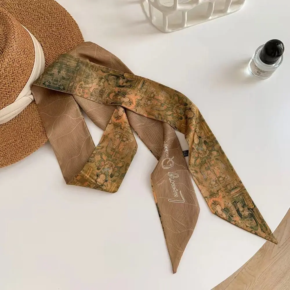 جديد النمط الصيني شريط طويل وشاح حريري عقال الرجعية الشعر الدائري الطباعة تعادل الشعر عمامة الشريط الشعر حبل غطاء الرأس امرأة #4