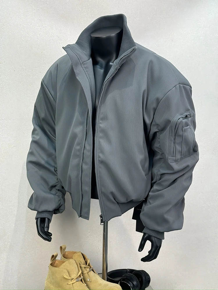 

Thiened Cotton Pilot Jaet Men's Winter ort Sle Stand Collar American Baseball Suit Loose Fit Teen Casual Wear