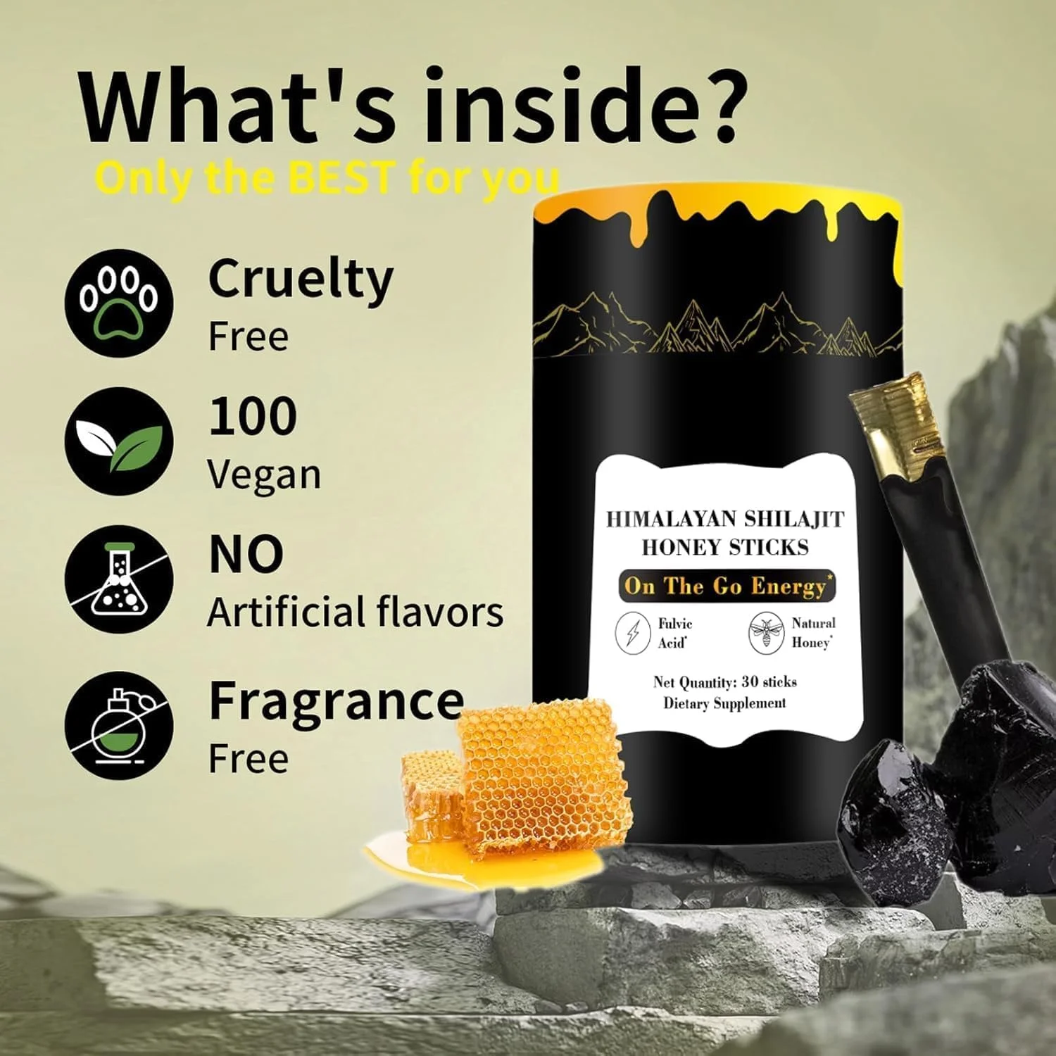 أعواد عسل Shilajit - مكمل الهيمالايا مع العسل العضوي - 30 عصا - الطاقة الطبيعية والقدرة على التحمل البدني والواضح العقلية - مضادات الأكسدة - دعم المناعة - مثالية للرياضة والنشطة - للرجال والنساء