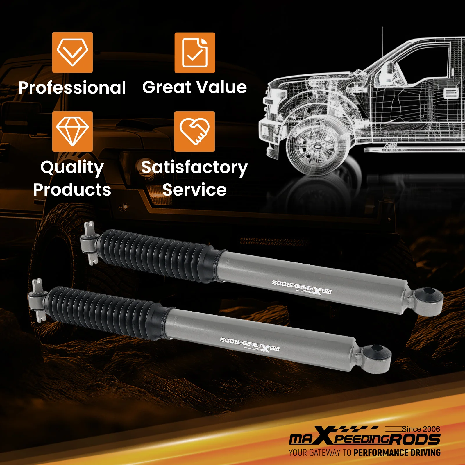 

Rear Shock Absorbers For Jeep Cherokee XJ 1984-2001 Fit 0-4" Lift Kit 2WD/4WD