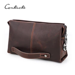 CONTACT'S Genuine Leather Clutch Bags for Men Code Design Large Capacity Card Holders Phone Pocket Men Handbags Clutches Wallets