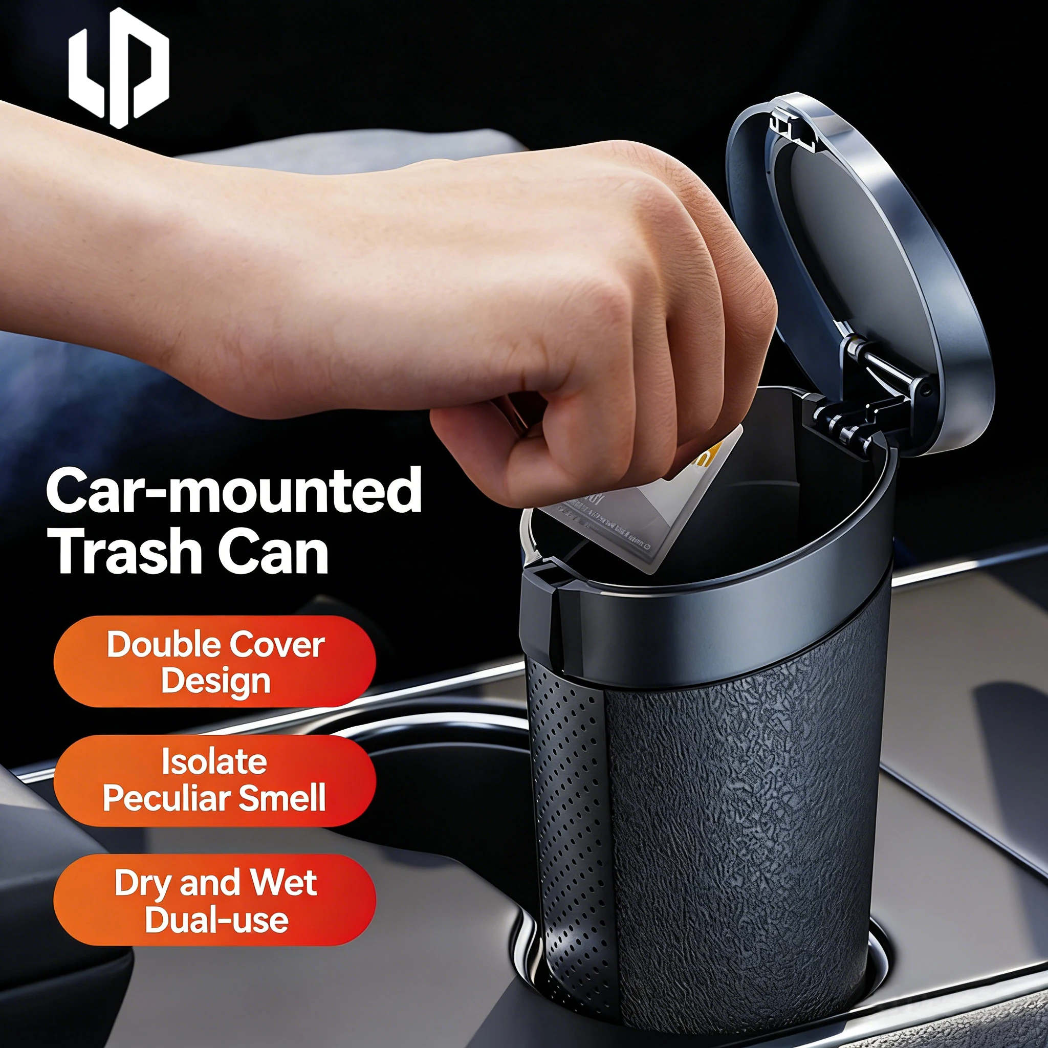 Car Trash Can with lid Alloy cup holder black Mini Pop-Up Lid Dustbin Anti-odor Accessories for Leapmotor B10 T03 C01 C11 C10 16