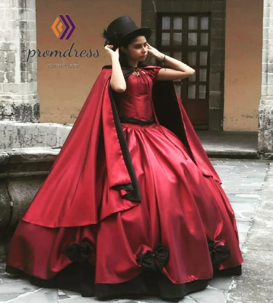 

Victorian Red Flower Girls Dress With Cape Renaissance Medieval Kids Cosplay Gothic Kids Birthday Dress Halloween Girls Party