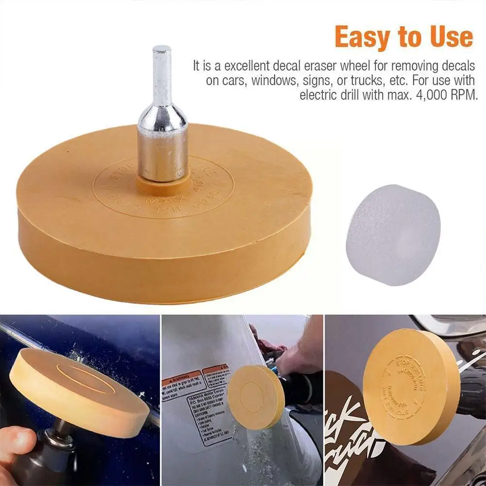 80mm 100mm Rubber Car Eraser Wheel for Adhesive Sticker Pinstripe Decal Graphic Remover Adhesive Remover Wheel with Pad &Ad U2M1