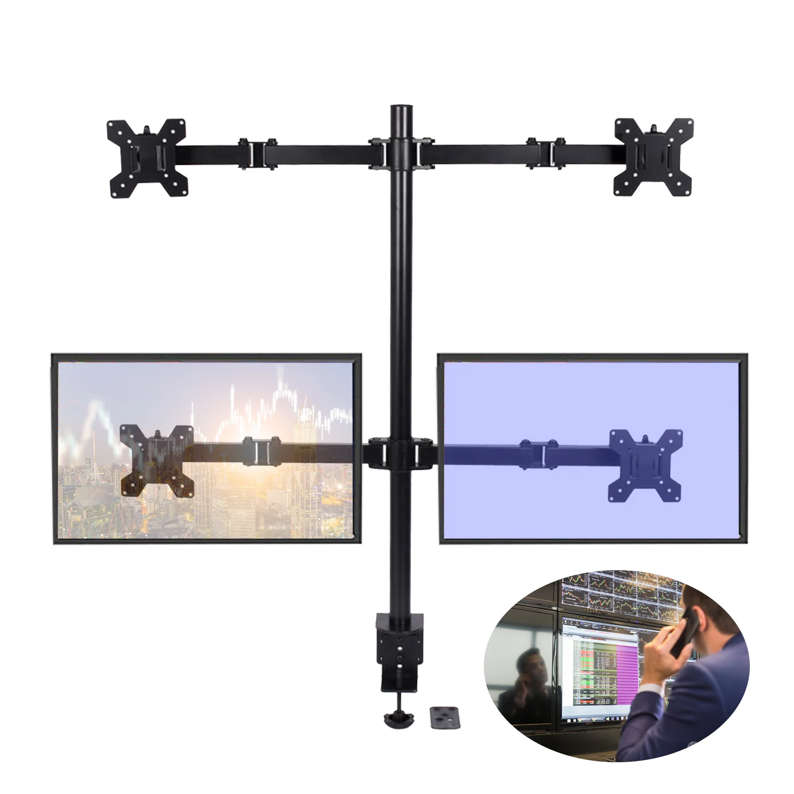 Quad LCD Monitor Desk Mount Stand Heavy Duty Fully Adjustable 4 Screens upto 27