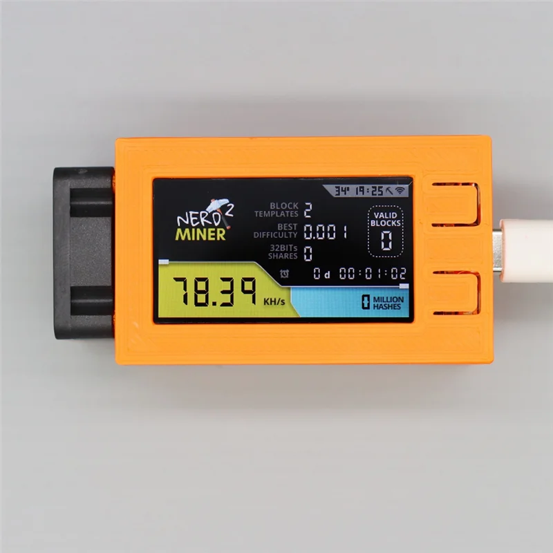 AC56-Nerdminer V2 Pro 78KH/S Mini Bitcoin Lotto Miner مع حافظة مع مروحة 5W Power BTC Solo Lotto Mining Machine