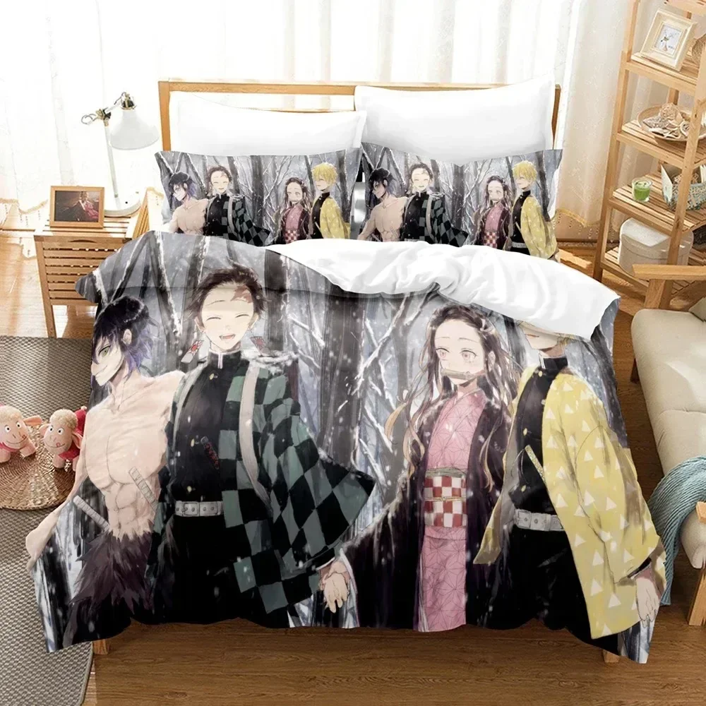 

Fashion 3D Print Cartoons Demon Slayer Bedding Sets Duvet Cover Set With Pillowcase Twin Full Queen King Bedclothes Bed Linen