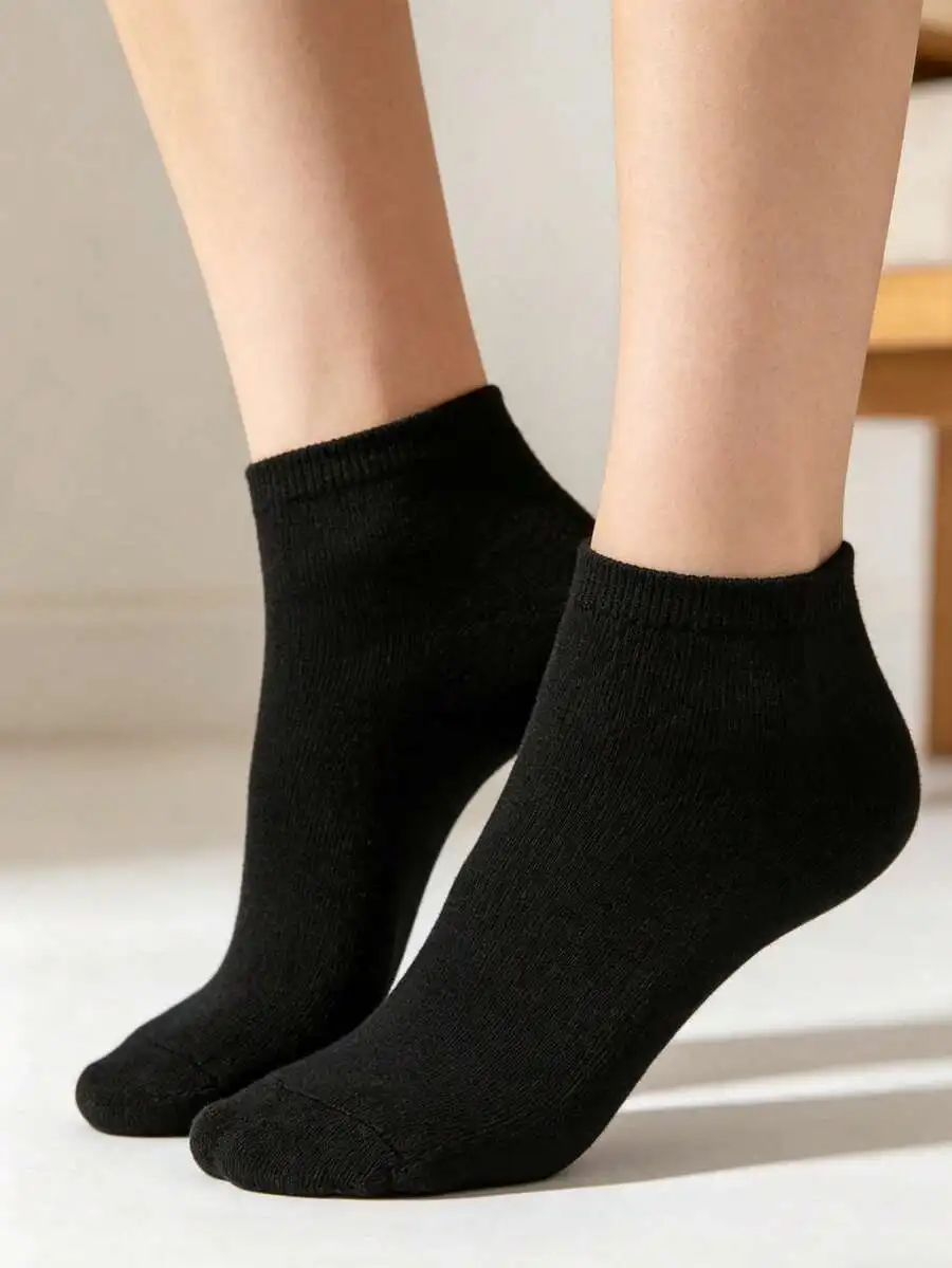 

10/20 Pairs Adult Basic Black Solid Ankle Socks For Daily Wear