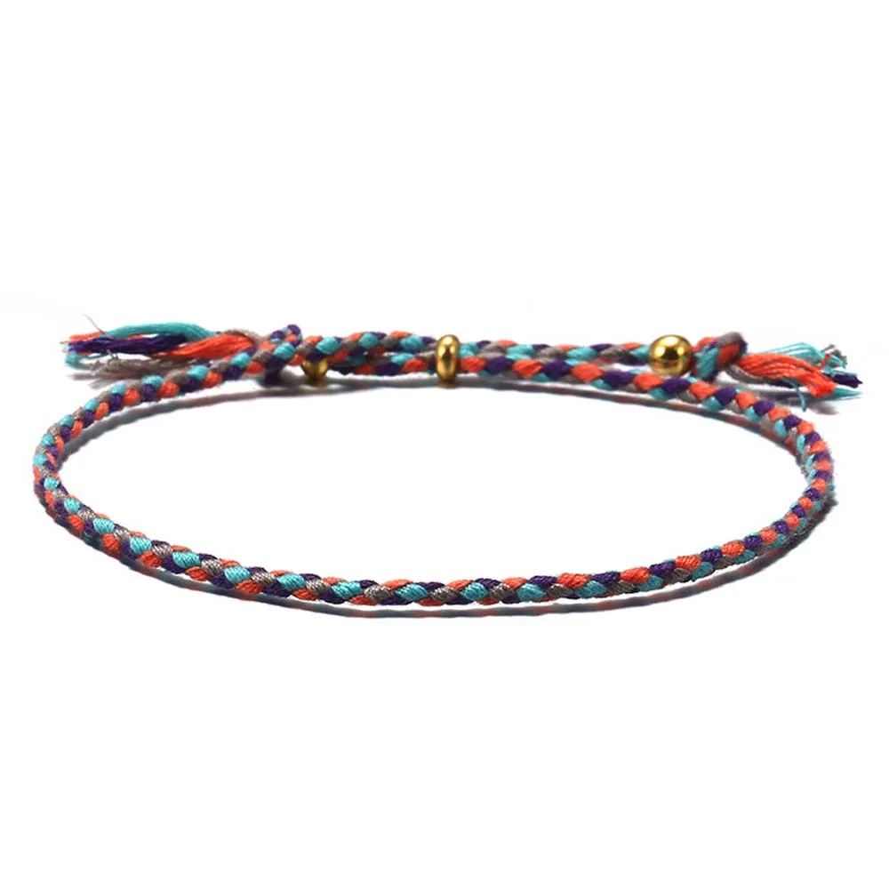 Bohemia Adjustable Girls Gift Copper Bead Colorful Braid Hand Rope Polyester Thread Woven Bracelet Fashion Accessories